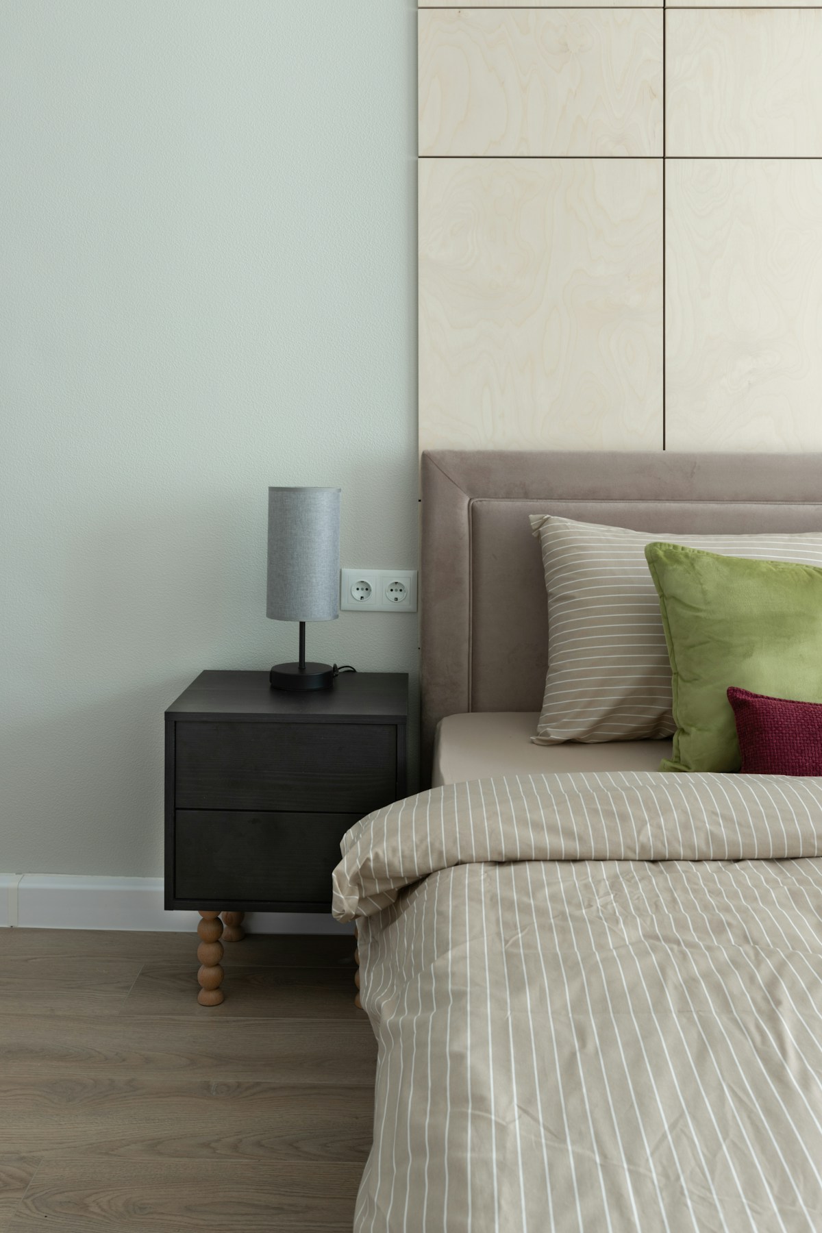 Modern bedroom with bed and nightstand